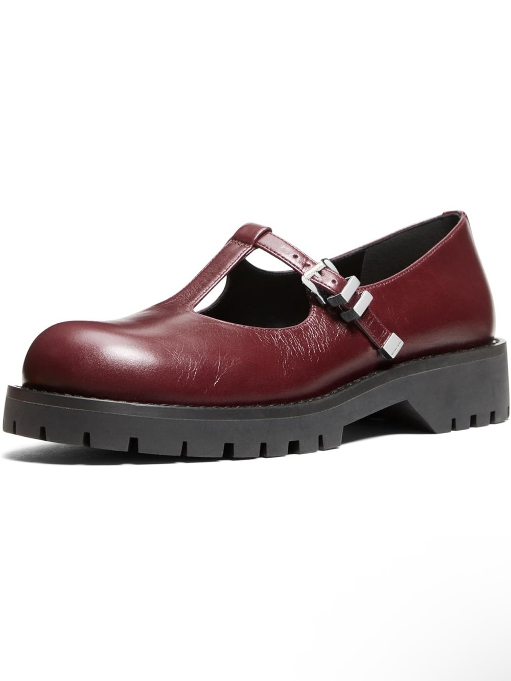 Micheal Kors Women's Burgundy Leather T-Strap Chunky Mary Jane Shoes
